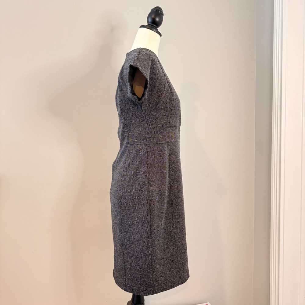 Lark & Ro Women's Gray Tweed V Neck Short Sleeve Sheath Dress Business Casual - Picture 5 of 10